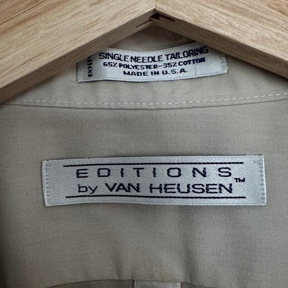 Editions By Van Heusen Short Sleeve Button Down Shirt Sz 17.5 Tan Neutral Safari - Picture 6 of 10